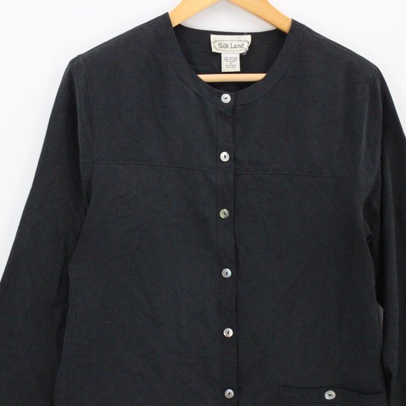 Vintage Silk Land Blouse Top Womens Black Button Front Long Sleeve Size Small S - Picture 3 of 9